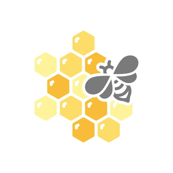 Honeycomb Και Μέλισσα Πολύχρωμο Διάνυσμα Εικονίδιο Εξάγωνη Κυψέλη Μελιού Χτένα — Διανυσματικό Αρχείο