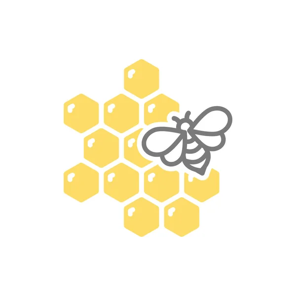 Honeycomb Και Μέλισσα Πολύχρωμο Διάνυσμα Εικονίδιο Εξάγωνη Κυψέλη Μελιού Χτένα — Διανυσματικό Αρχείο