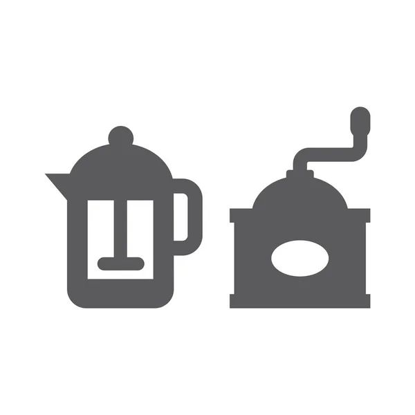 Retro Kaffekvarn Och Franska Pressikoner Vintage Kaffebryggare Och Kvarn Vektor — Stock vektor