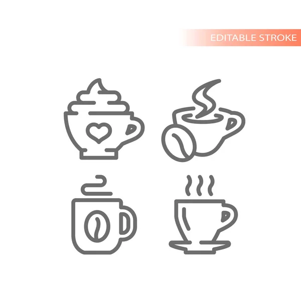 Кофе Кружку Чашку Паром Сердце Бобы Иконы Капучино Пены Эспрессо — стоковый вектор