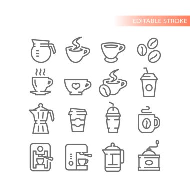 Coffee cup, maker line vector icons. Cafe, coffee to go and french press icon set. clipart