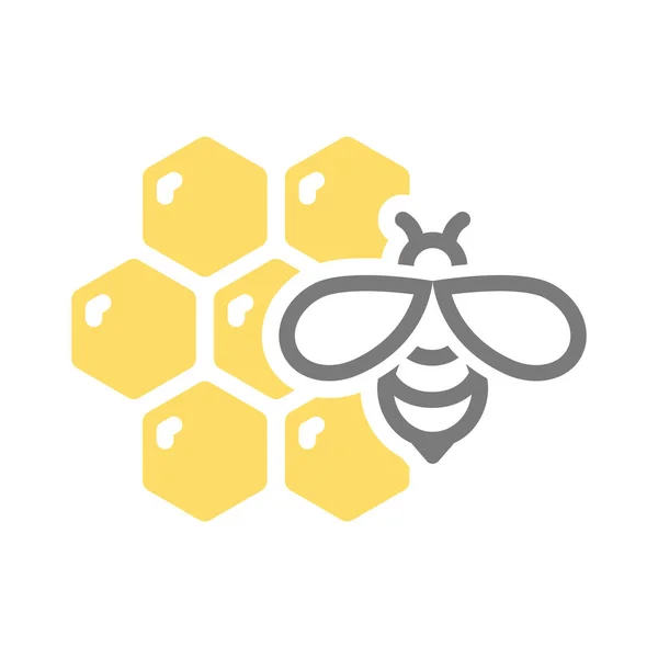 Waben Und Bienenfarbenes Vektorsymbol Sechseck Honigzelle Oder Wabe Und Honigbienen — Stockvektor