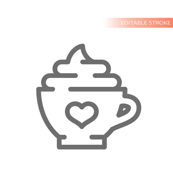 Чашка Кофе Пены Векторной Иконкой Сердечной Линии Контур Кружки Мокко — стоковый вектор
