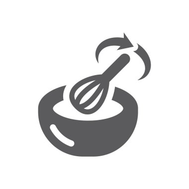 Kase çırpıcı ya da yumurta çırpıcı ile karıştırıyorum. çırpma ve pişirme vektörü simgesi.