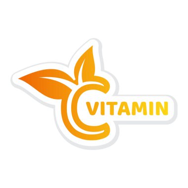 C vitamini renkli çıkartma. Vektör mikro besin değeri etiketi.