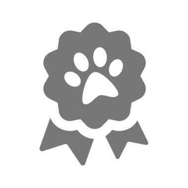 Hayvan ürünü kalitesi rozet vektör simgesi. Evcil hayvan ürünleri için köpek pençesi desenli kurdele ödülü.