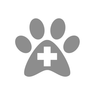 Pençe izi ve çapraz vektör ikonu olan veteriner kliniği. Veteriner ve veteriner imzası..