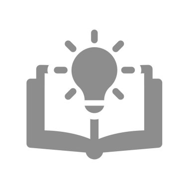 Kitap ve ampul vektör simgesini aç. Eğitim, yenilik ve fikir sembolü.