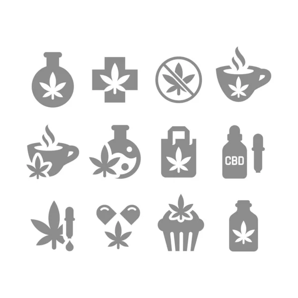 Icônes Vectorielles Consommation Chanvre Cannabis Marijuana Ensemble Icônes Cbd Cannabidiol — Image vectorielle