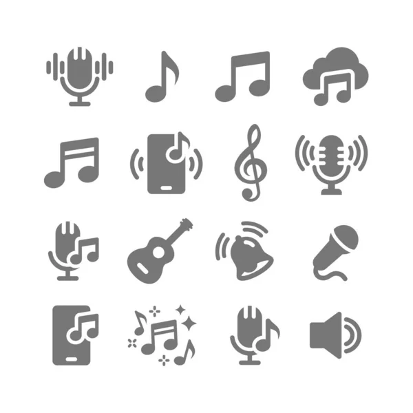 Müzik notaları, anahtar ve ses vektör simgesi seti. Müzik notaları, mikrofon simgeleri.