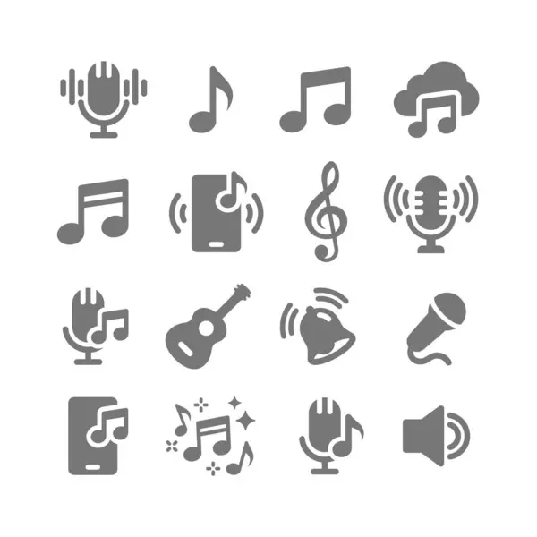 Набор Нот Ключей Звуковых Векторных Иконок Музыкальная Нота Иконки Микрофона Стоковая Иллюстрация