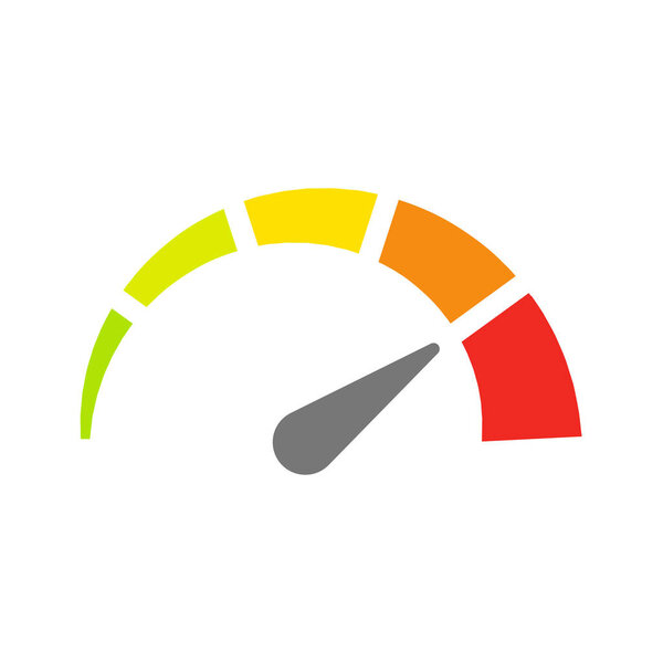 Speed performance gauge meter. Colorful speedometer with arrow needle vector icon.