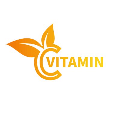 C vitamini metni ve harf logosu. Renkli vektör simgesi.