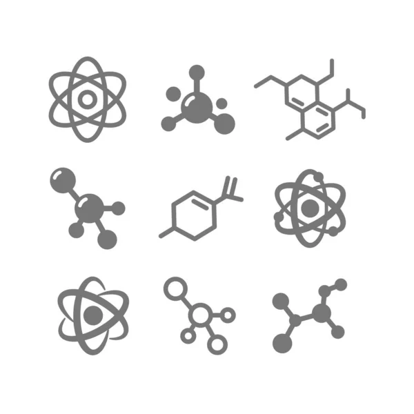 Atomes Molécules Lient Structure Icône Ensemble Molécule Cellule Atome Ligne Vecteurs De Stock Libres De Droits