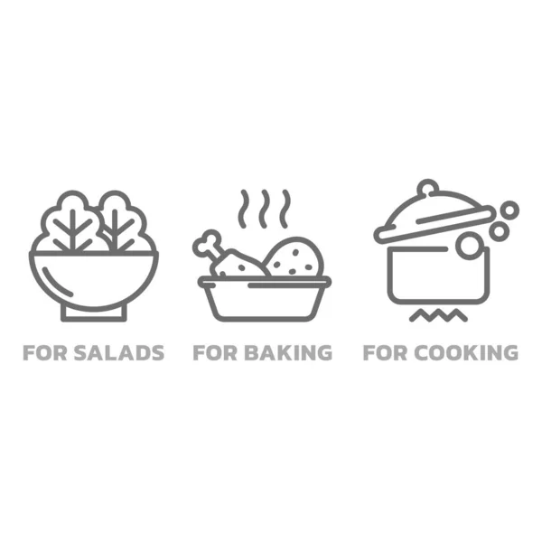 为沙拉 烘焙和烹调烹调用油 可编辑的中风烘焙 煮沸和色拉碗图标 图库矢量图片