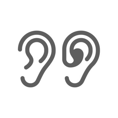 İnsan kulağı ve işitme yardımcı vektör simgeleri. Sağırlık simgesi ayarlandı.