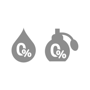 Yüzde sıfır alkol vektör ikonu ayarlandı. Kozmetik veya içecek için% 0.