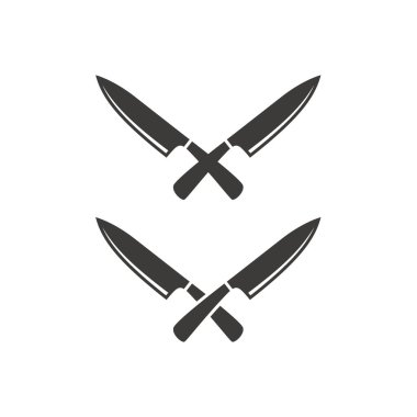Çapraz mutfak bıçakları vektör ikonu. Mutfak, yemek ve yemek sembolü..