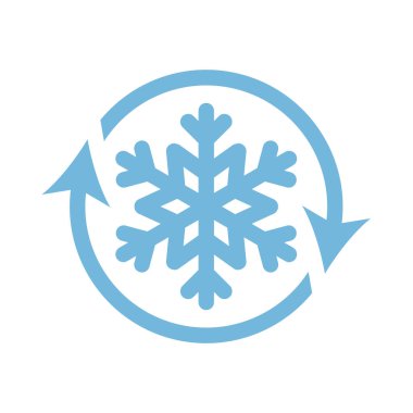 Kar tanesi ve daire şeklinde okla çözünür. Dondurucu kontrol vektör simgesi.