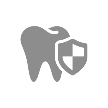 Diş sigortası vektör ikonu. Sağlıklı, korunan diş ve kalkanlı dişler..