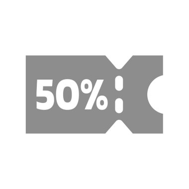 % 50 indirimli satış indirimi vektör simgesi. Yüzde elli kupon veya kupon sembolü..