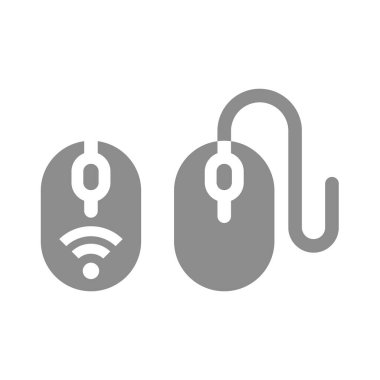 Bilgisayar faresi, kablo ve kablosuz vektör. Kablo veya bluetooth simgesi olan fare.