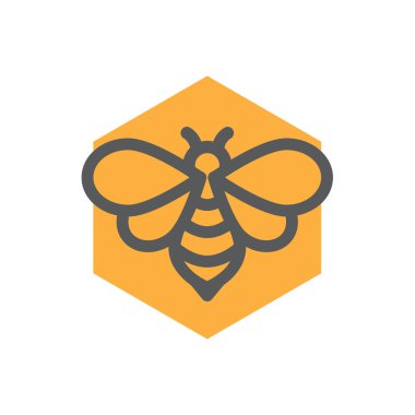 Bal ve arı vektör logosu. Bal arısı ve bal peteği simgesi.