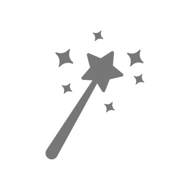 Sihirli değnek, parlayan yıldızlı sihirbaz. Sihirbaz, peri veya sihirbaz vektör simgesi.