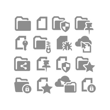 File and folder vector icon set. Zipped, protected drag and drop icons. clipart