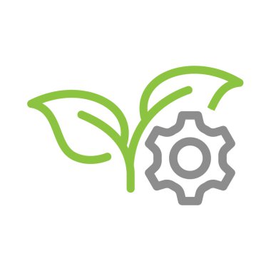 Çevre dostu üretim vektörü ikonu. Vitesli ve yapraklı eko endüstrisi.