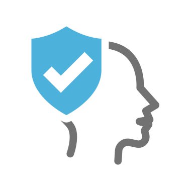 Zihinsel sağlık vektör ikonu. Kalkanları ve işaretleri olan insan kafası.