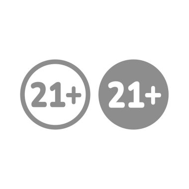 21 + yaş sınırı çember işareti. 21 artı yetişkinler sadece vektör simgesi.