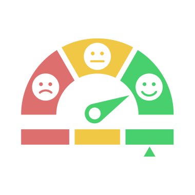 Hız göstergesiyle müşteri derecesi. İyi ve kötü değerlendirme, mutlu ve üzgün yüz oylama vektör simgesi.