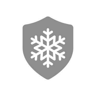 Soğuk koruma, kış için güvenli vektör ikonu. Buz önleyici, kar tanesi sembollü kalkan..