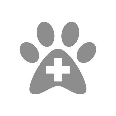 Kalkanlı veteriner ya da veteriner vektör ikonu. Pati izli veteriner kliniği ve hayvan sağlığı hizmetleri..