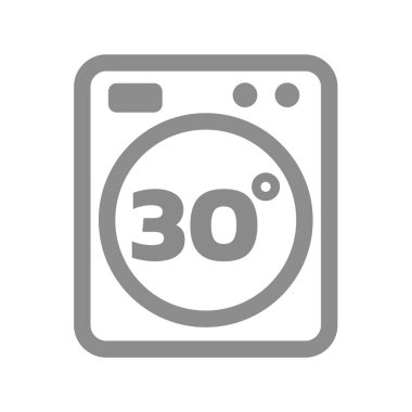 30 derecelik çizgi ikonunda yıka. 30 derece çamaşır makinesi ısı vektörü.
