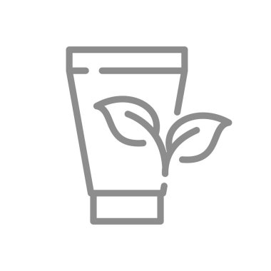 Bitki ya da bitki bazlı kozmetik ikonu. Yaprak vektörlü losyon ya da nemlendirici şişesi.