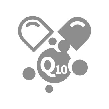 Koenzim Q10 kapsül vektör simgesi. Ek Q10 besin sembolü.