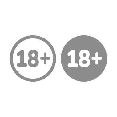 18 + yaş sınırı vektör dairesi simgesi. 18 yaşın altındakiler giremez, 18 artı vektör işareti..