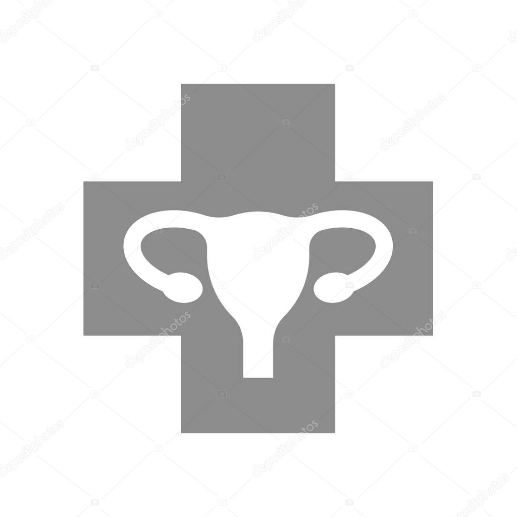 Gynecological or gynecologic clinic or hospital. Female reproductive system healthcare, gynecology vector icon.