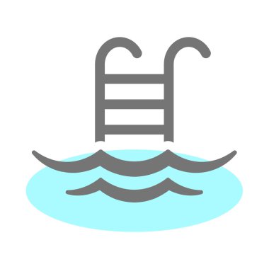 Basamaklı vektör ikonu olan havuz. Su ve dalga sembollü yüzme havuzu.