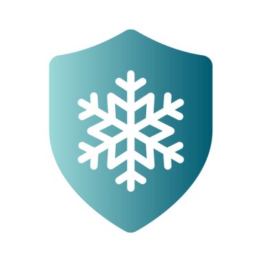 Soğuk dirençli ve koruyucu vektör etiketli. Antifriz veya antifrost kalkanı ve kar tanesi etiket simgesi.