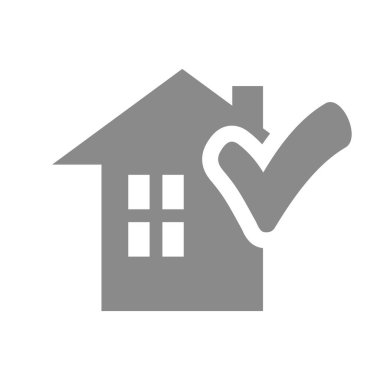 İşaretli ev, gayrimenkul ya da güvenlik firması ikonu. Ev sigortası, ev sigortalı, güvenli ve korunan vektör.