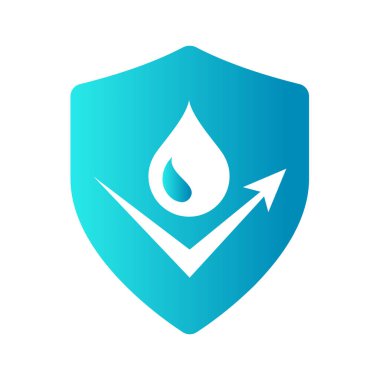 Su geçirmez kalkan ve ok simgesi. Renkli mavi su geçirmez vektör etiketi.