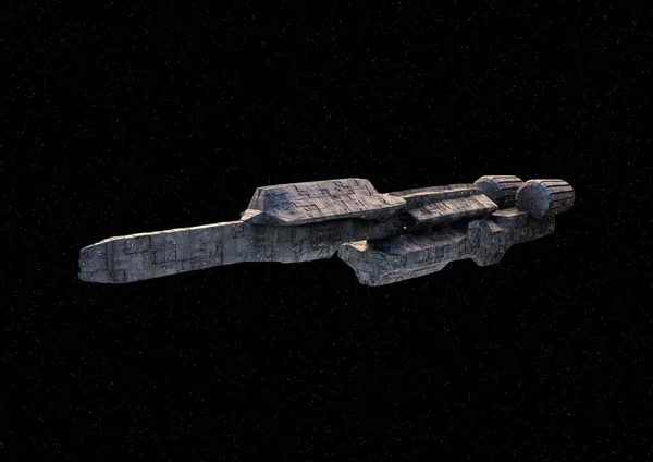 未来的な宇宙船 Sfイラスト 星と宇宙の黒の背景に飛行中 3Dイラスト — ストック写真