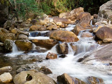 Beautiful waterfall with blurred crystalline waters photographed in long exposure. Selective Focus