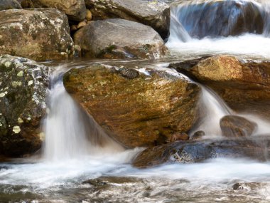 Beautiful waterfall with blurred crystalline waters photographed in long exposure. Selective Focus