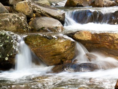 Beautiful waterfall with blurred crystalline waters photographed in long exposure. Selective Focus