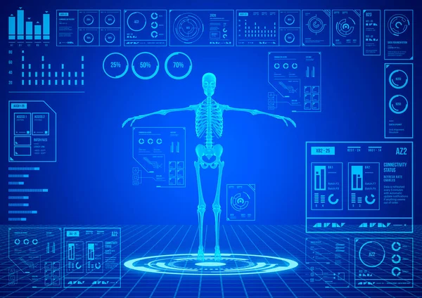 Medical orthopedics interface HUD human hologram scan bone structure analysis. bone densitometry. Modern medical science. 3d illustration