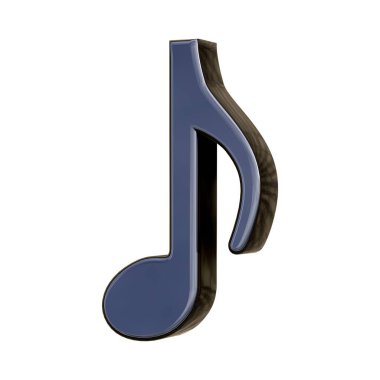 Beyaz arkaplanda izole edilmiş üç boyutlu siyah nota simgesi. Seslerin ve müziğin sembolleri. 3B Görüntü